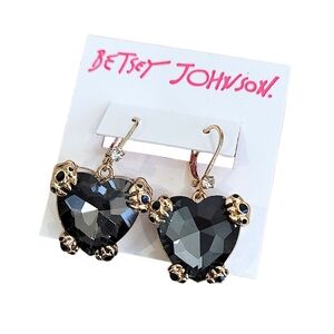 Betsey Johnson Black Heart Earrings with Gold Accents